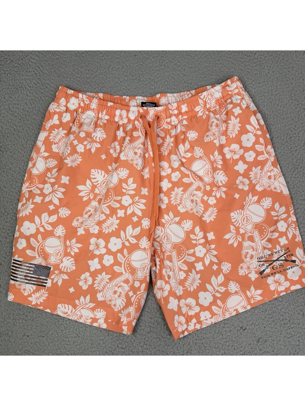 Grunt Style Tropical Death Apricot Orange Trunks Mens L 32x7 Skull Grenade